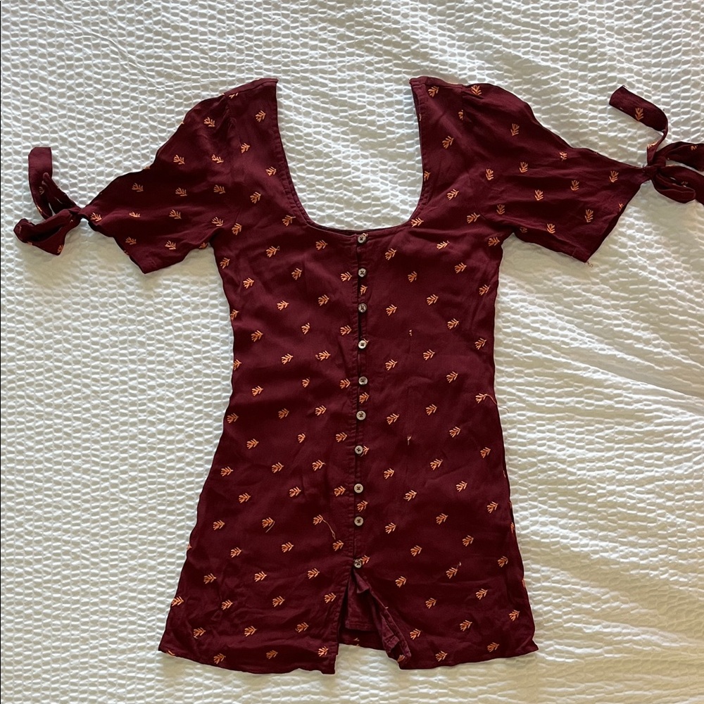 Burgundy Floral Button-Down Dress